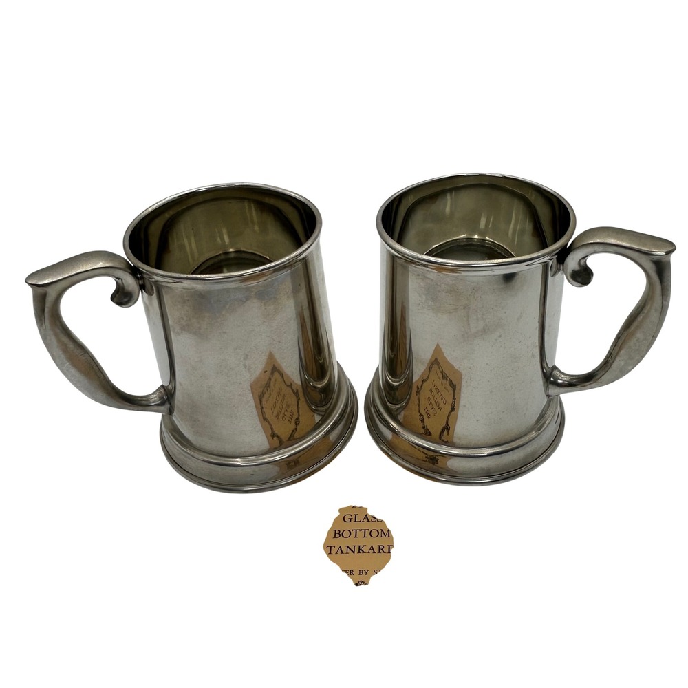 Vintage Stieff Pewter Glass Bottom Tankard Mug Set Silver Tone P27 w/certificate